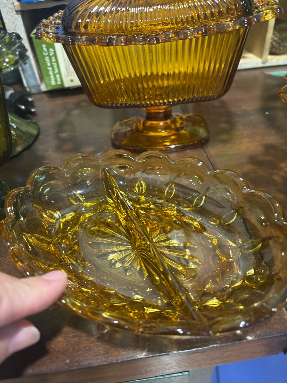 Anchor hocking Amber Glass Divided Candy Dish - Home Accents